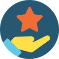 Icon showing a hand cradling a star.
